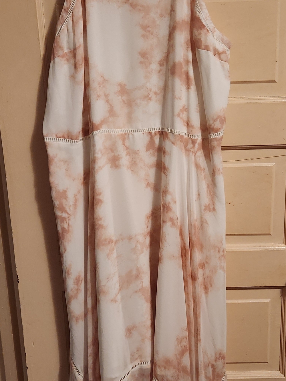 Sleeveless White Dress with Blush Tie-Dye